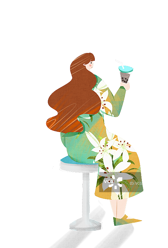 女性喝奶茶插画元素图片素材
