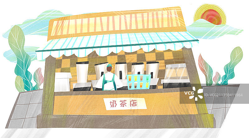 奶茶店插画背景图片素材