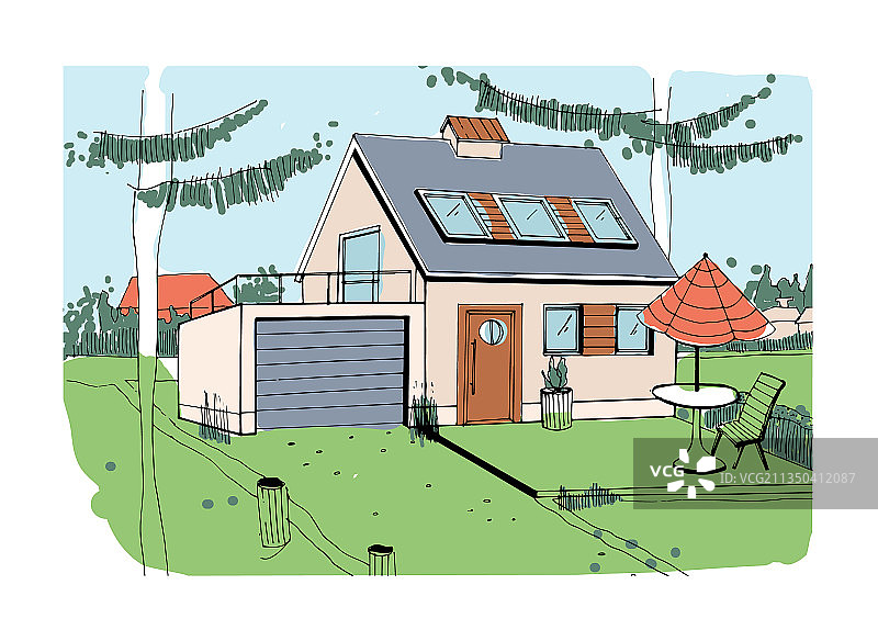 乡村小屋外观速写图片素材