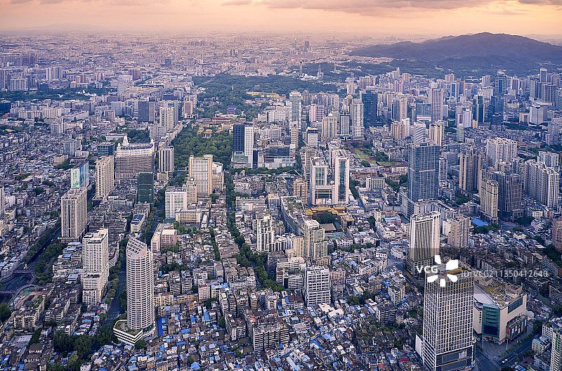 广东省广州，越秀区，传统中轴线，越秀山，白云山，北京路，航拍图片素材