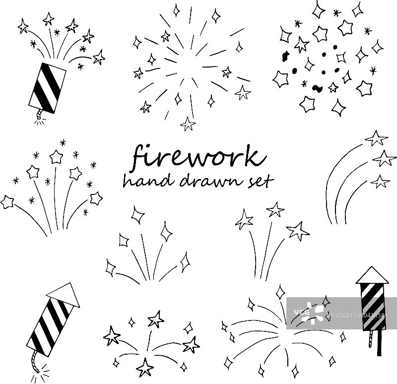 手绘涂鸦极简烟花套装图片素材