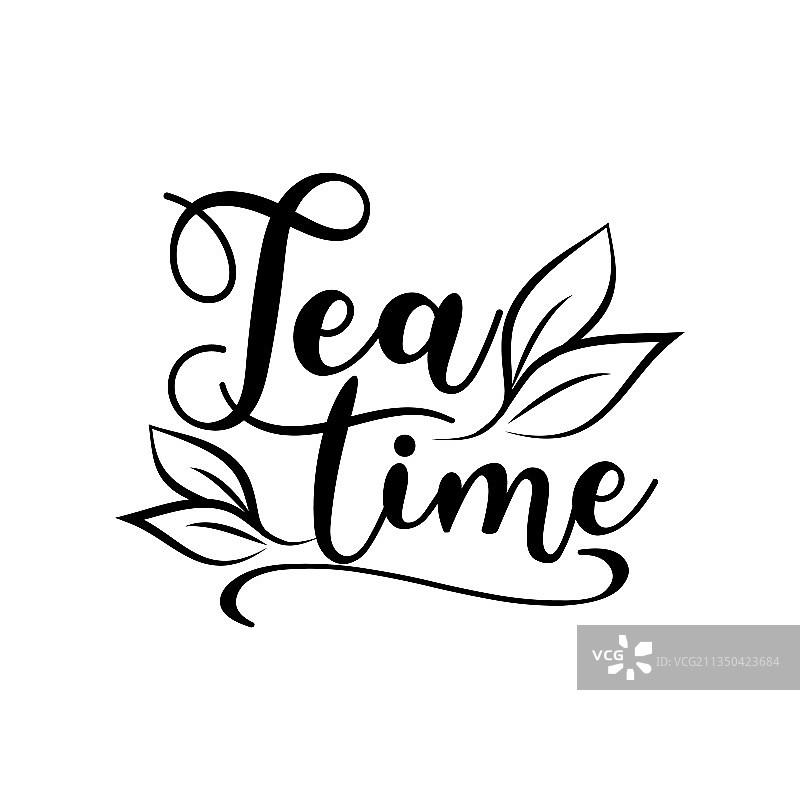 下午茶时光手写文字与树叶图片素材
