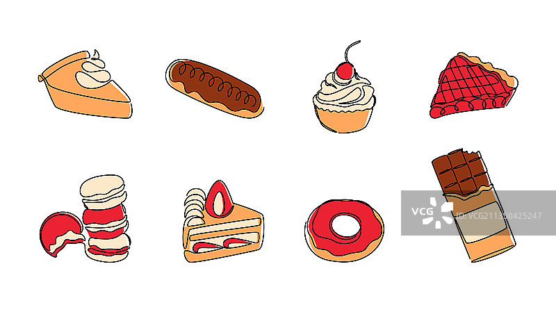 甜点美食连续线条设计图片素材