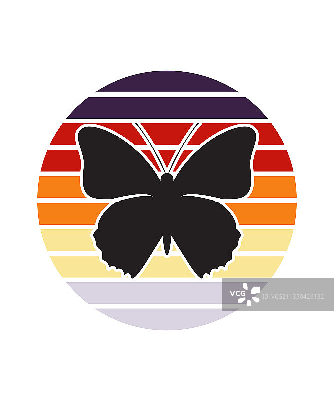 蝴蝶复古日落设计模板图片素材