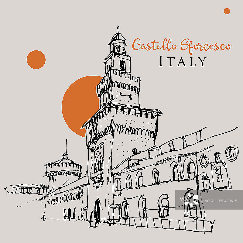 米兰斯福尔扎城堡素描图片素材
