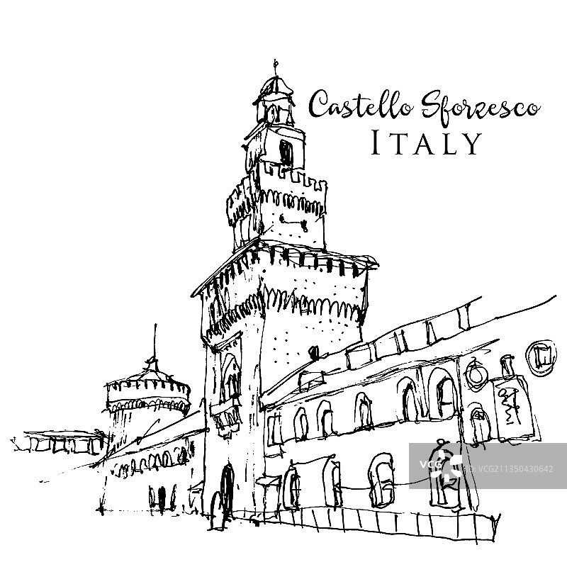 米兰斯福尔扎城堡素描图片素材