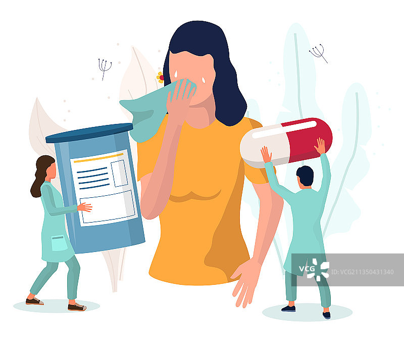 流鼻涕、眼睛流泪的女人图片素材