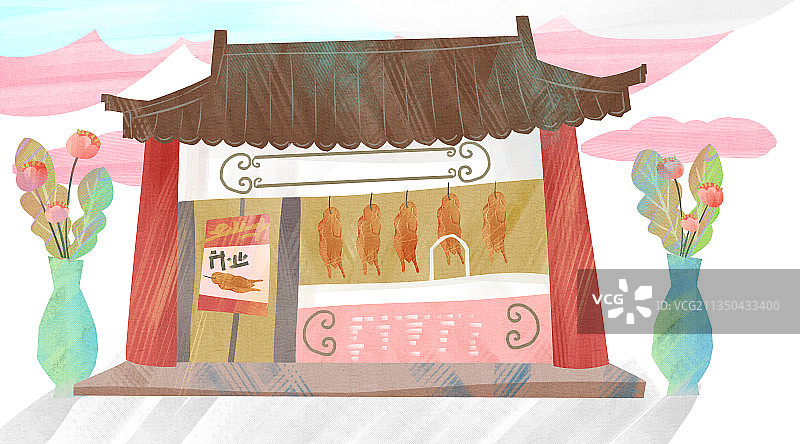 北京烤鸭插画背景图片素材