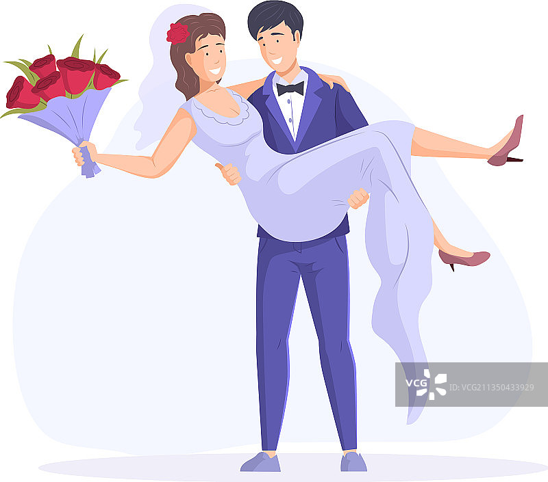 身穿结婚礼服的幸福新婚夫妇图片素材