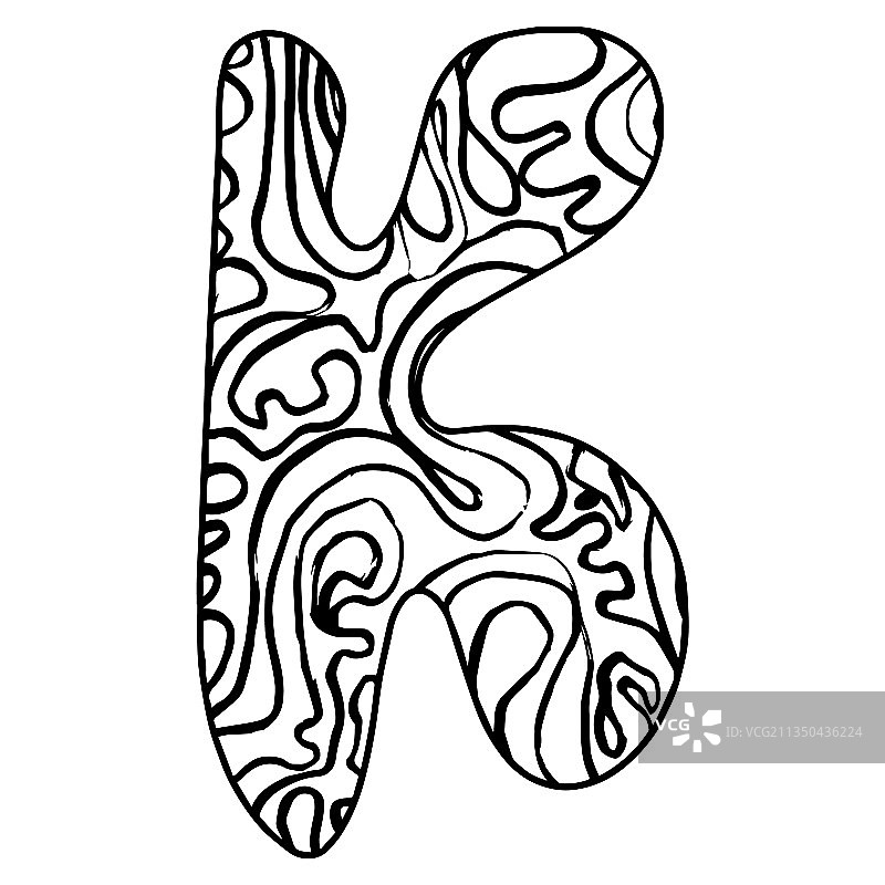 禅绕画风格字母K黑色图案图片素材