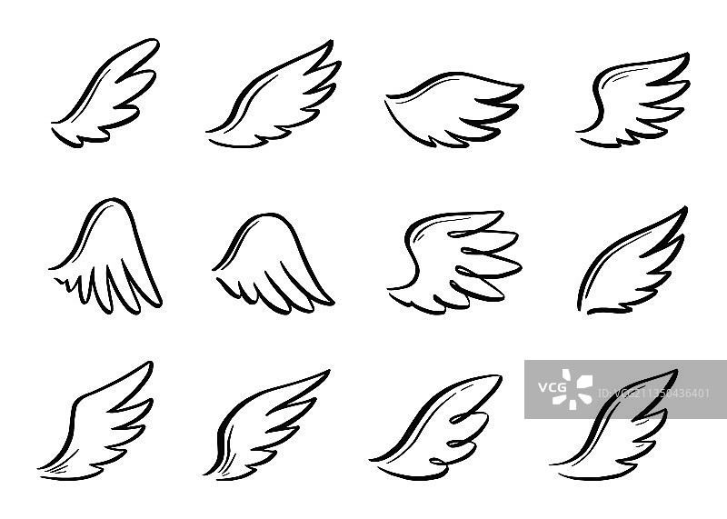 手绘天使翅膀涂鸦套装图片素材