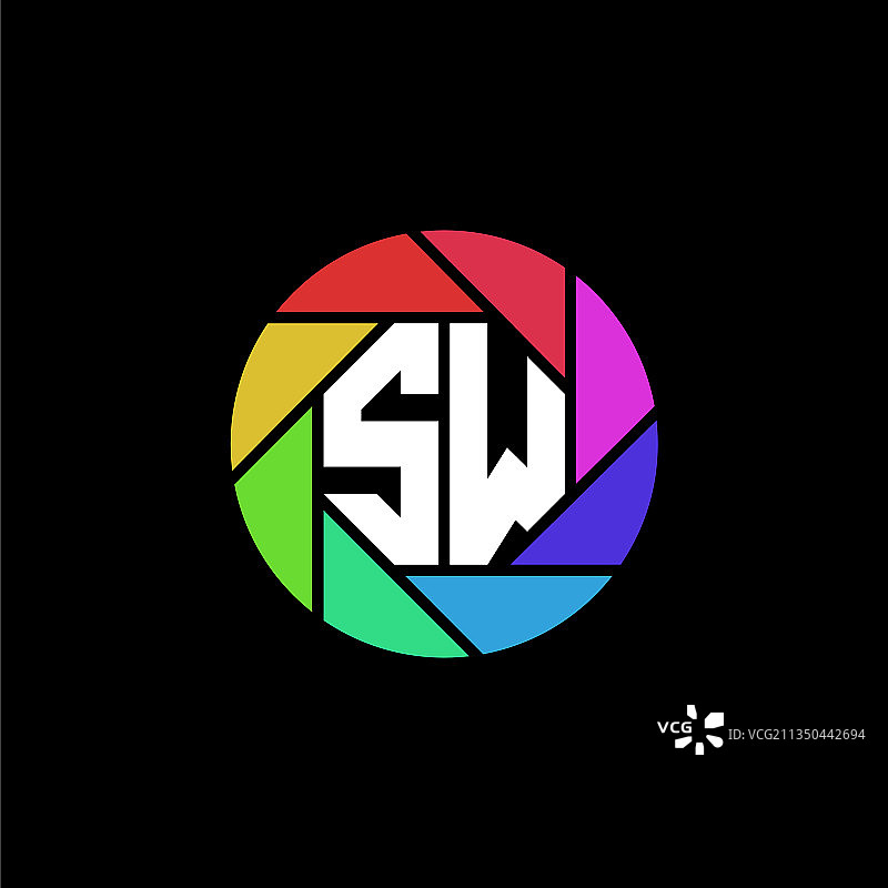 SW首字母组合多边形彩虹图片素材