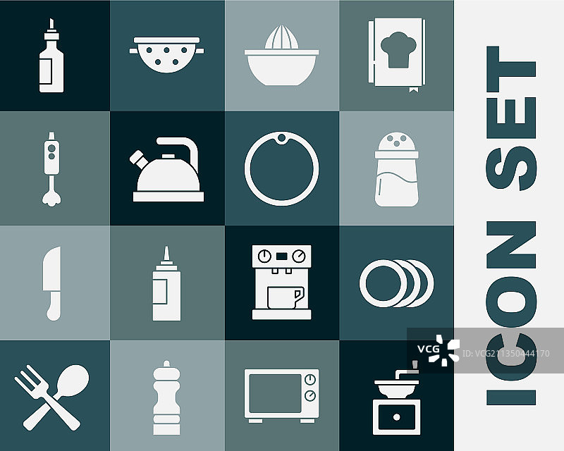 手动咖啡研磨机、盘子、食盐、柑橘图片素材