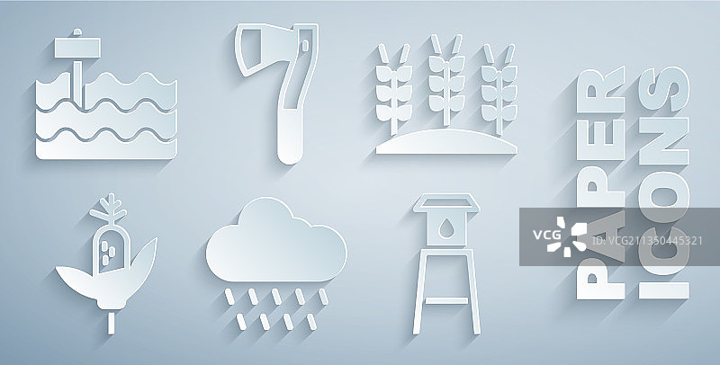 包含雨、小麦、玉米和水塔的云朵合集图片素材