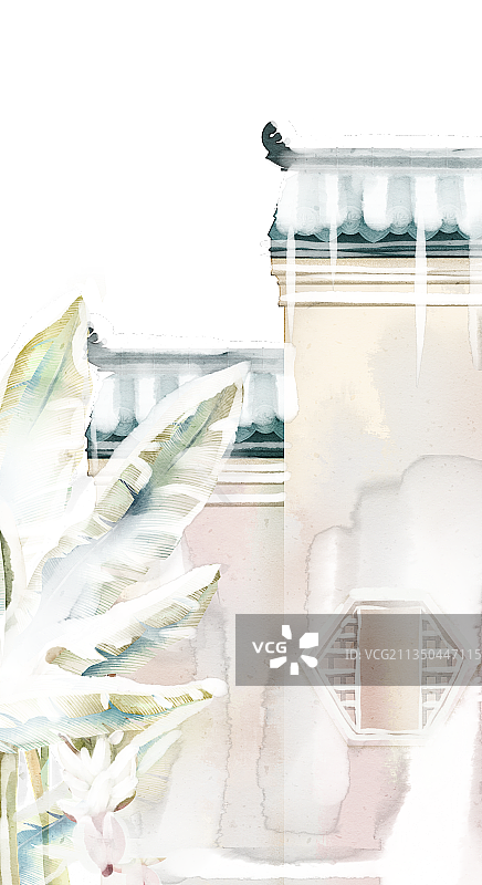 中国风徽派建筑插画元素图片素材