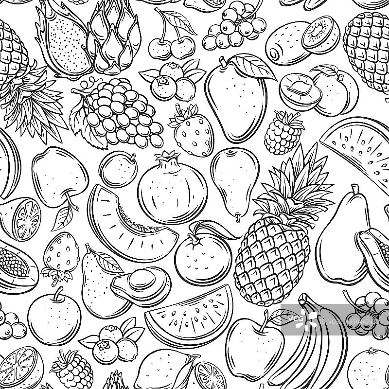 水果浆果线稿无缝图案图片素材
