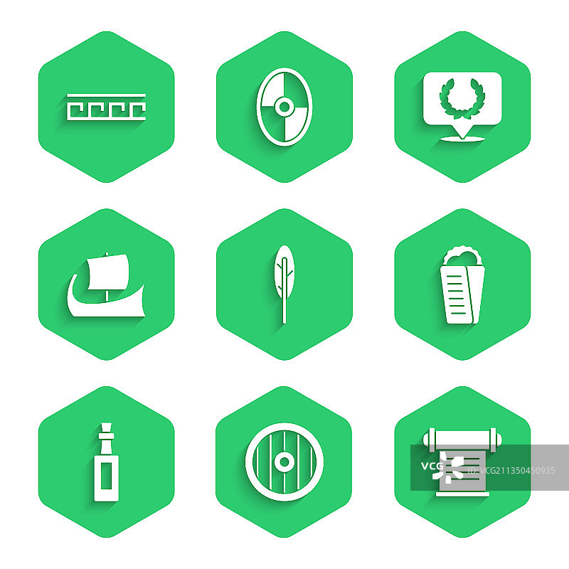 羽毛笔希腊盾牌法令羊皮纸图片素材