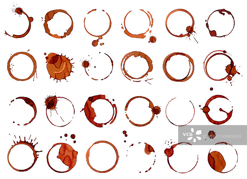 咖啡渍杯环飞溅和圆形印章图片素材