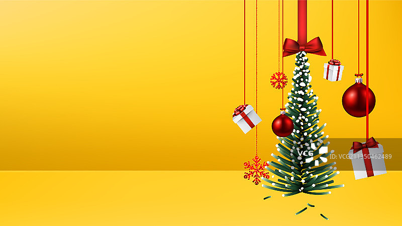 悬挂的圣诞树礼物装饰雪花图片素材