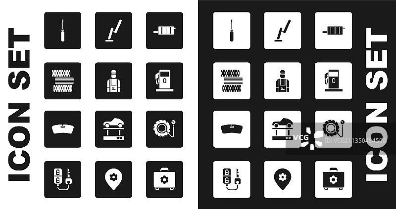 汽车消声器、轮胎和螺丝刀图片素材