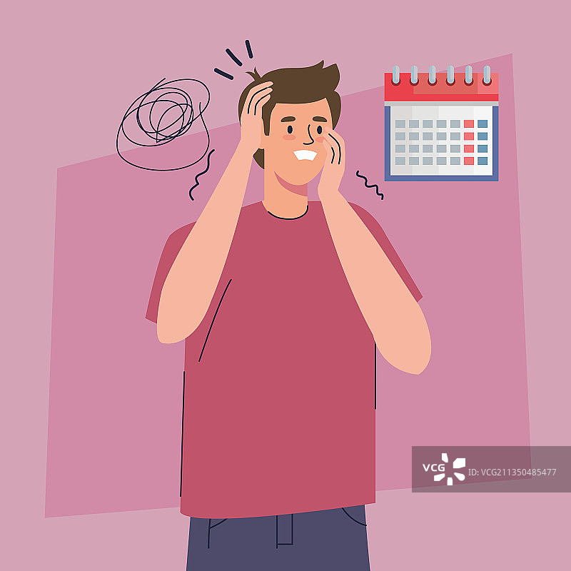 有日历的压力大的男人图片素材