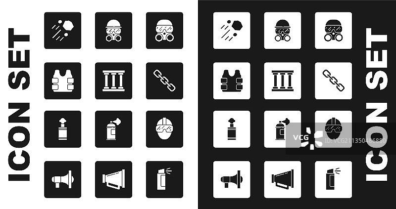 防毒面具、监狱窗户和防弹背心套装图片素材