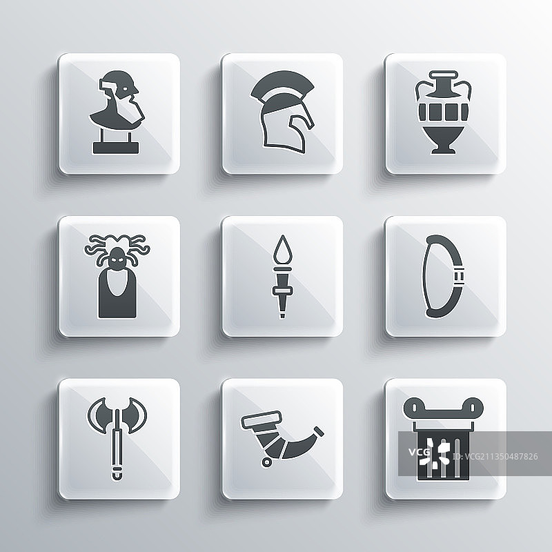 狩猎号角古代柱子中世纪弓箭组合图片素材