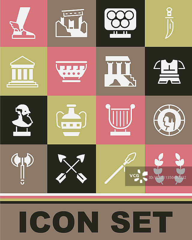 月桂花环、古希腊硬币与盔甲图片素材