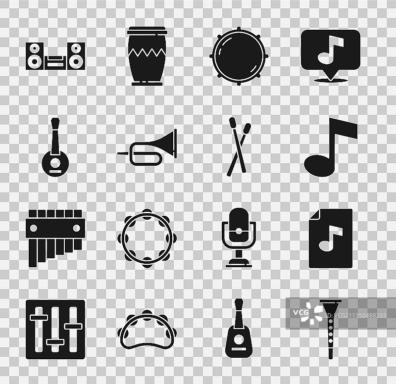 单簧管、乐谱与音符音调套装图片素材