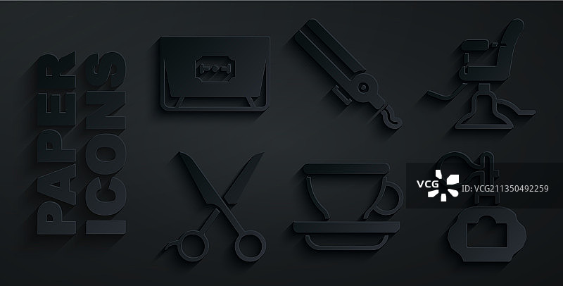 咖啡杯、理发椅和剪刀图片素材