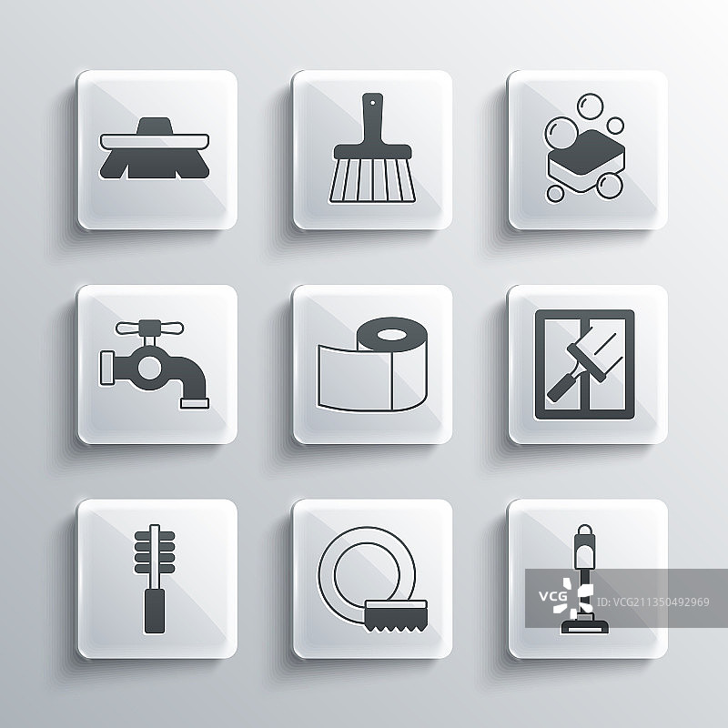 洗碗用具套装：真空吸尘器和橡胶清洁工具图片素材