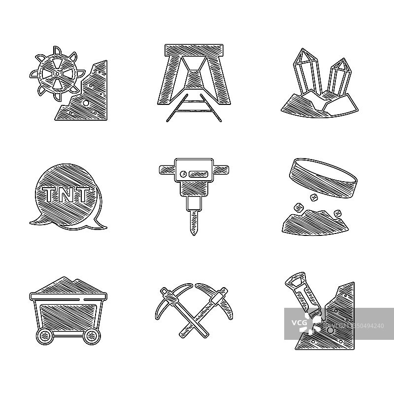 建筑施工手提钻镐巨型磁铁套装图片素材