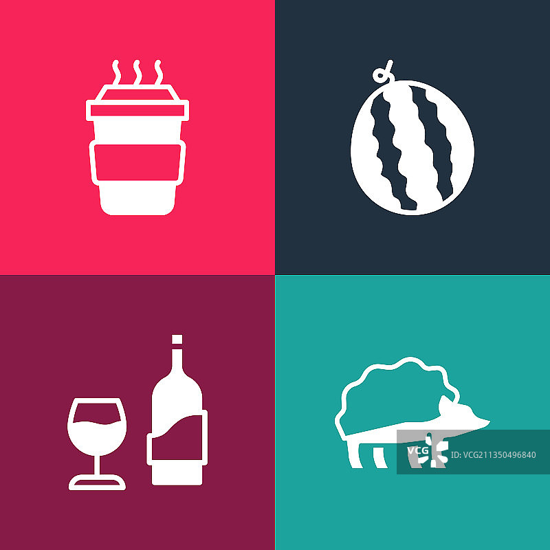 波普艺术风格刺猬葡萄酒瓶酒杯图片素材