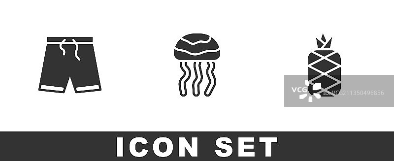 泳裤、水母和菠萝图标图片素材