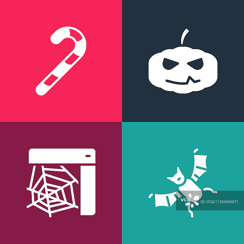 波普艺术蝙蝠蜘蛛网南瓜图案图片素材