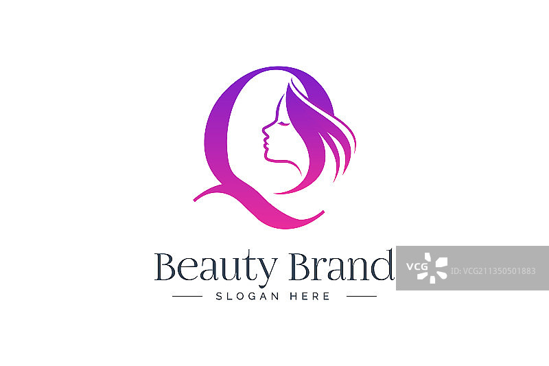 字母Q美容标志设计，女性面部轮廓图片素材