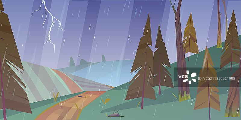 带有雨和闪电的雷雨景观图片素材