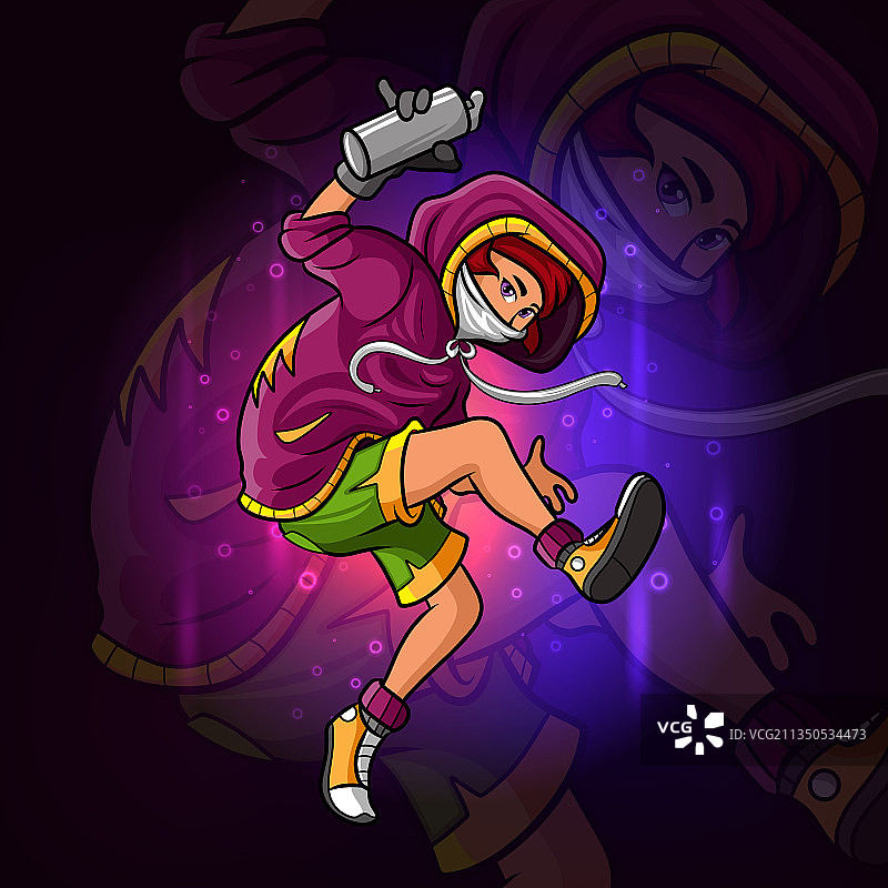 手持喷漆的酷女孩电竞吉祥物图片素材