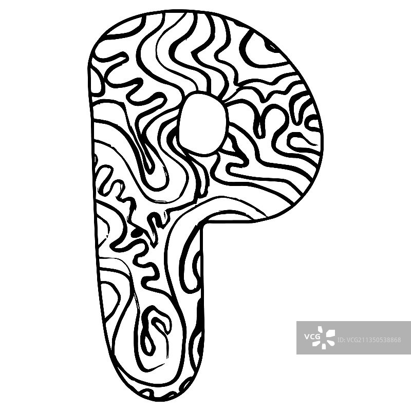 缠绕画风格化字母P黑色图片素材
