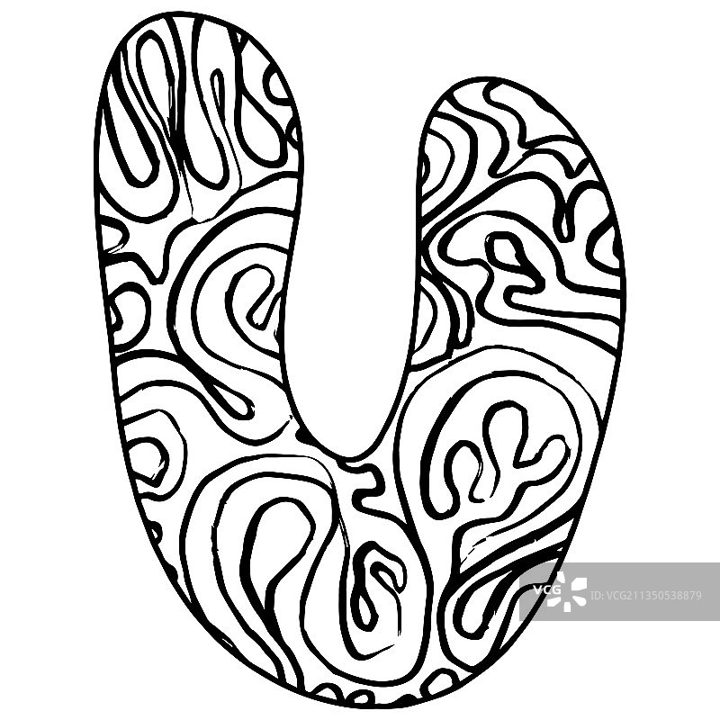 Zentangle风格字母U（黑色）图片素材
