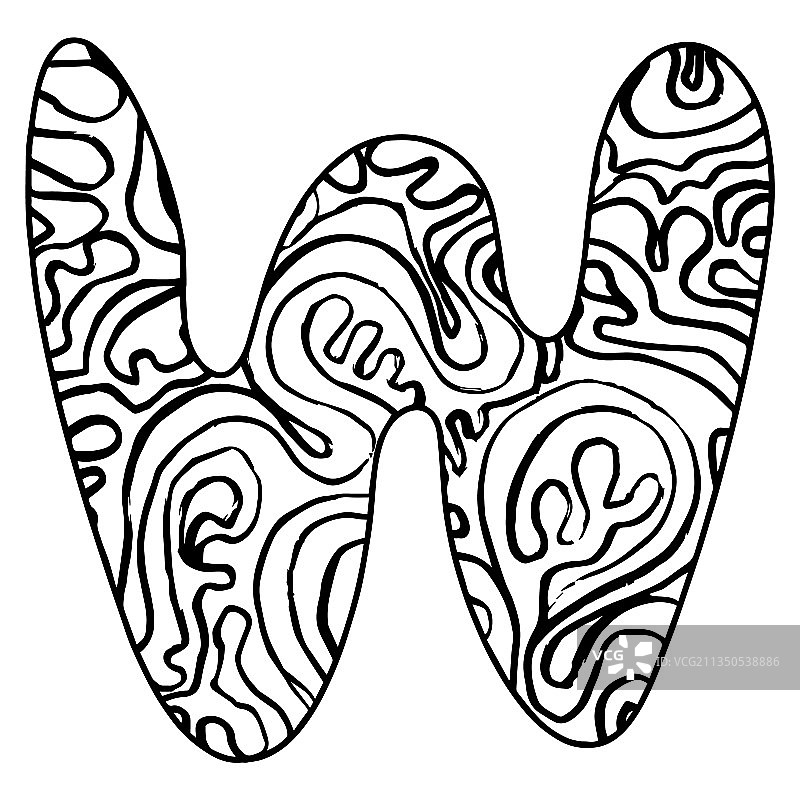 禅绕画风格字母W - 黑色图片素材