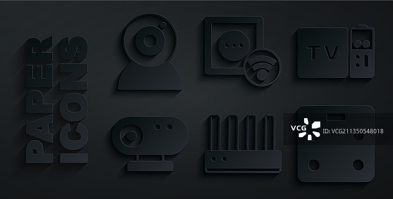 路由器和Wi-Fi信号多媒体电视盒套装图片素材