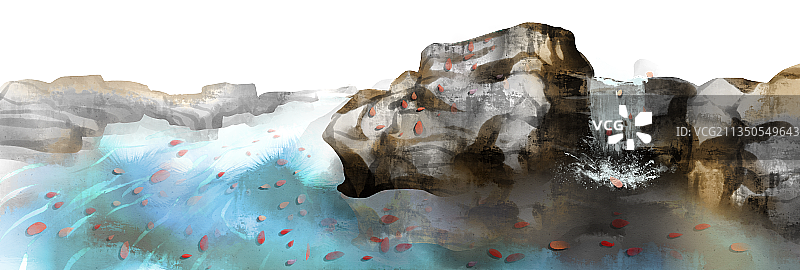 中国风园林的小溪插画元素图片素材