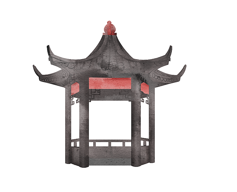 中国风亭子插画元素图片素材