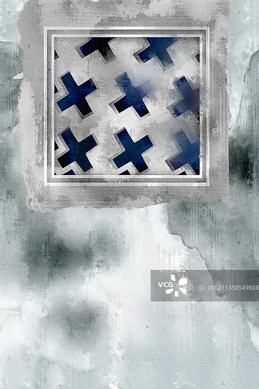 中国风水彩园林围墙插画图片素材