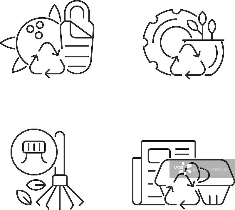 可回收材料加工线性图标集图片素材