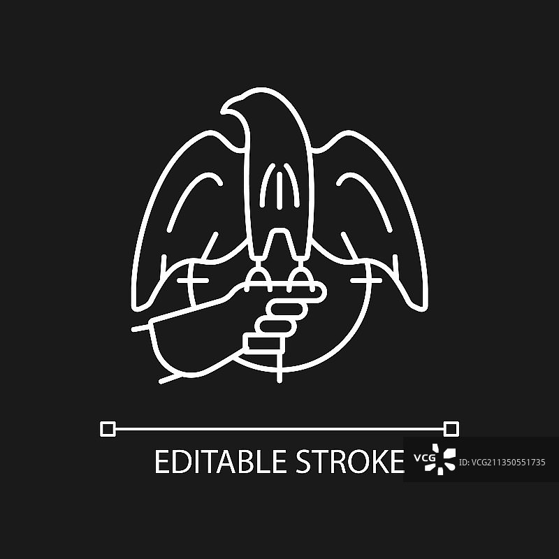 深色主题的猎鹰狩猎白色线性图标图片素材