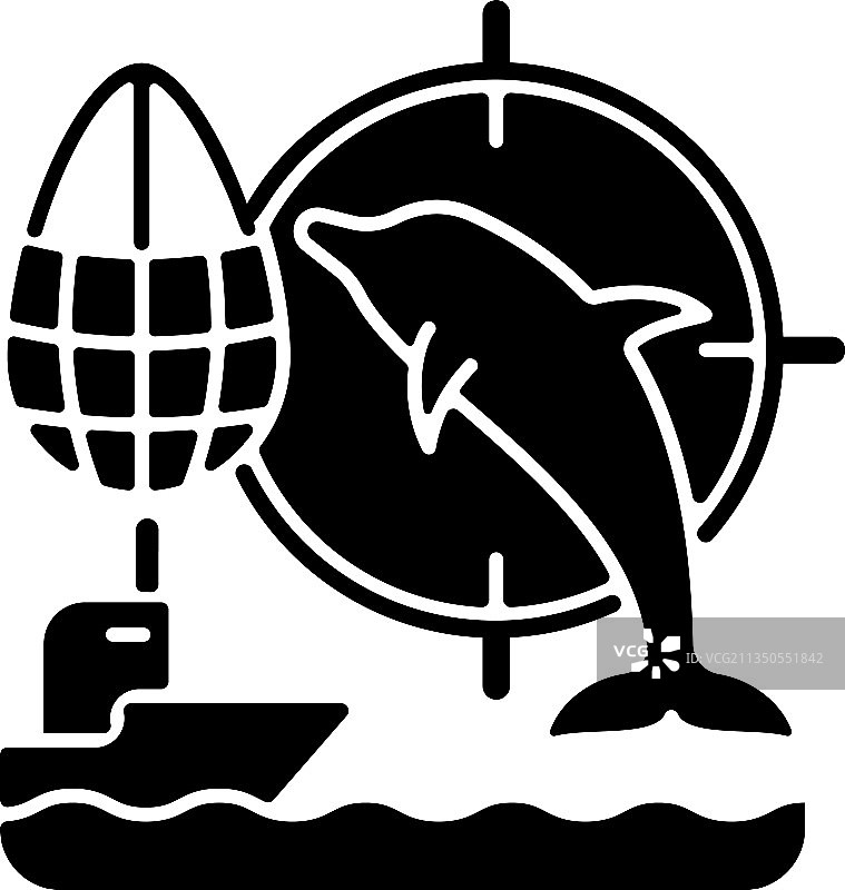 海豚驱赶捕猎黑色轮廓图标图片素材