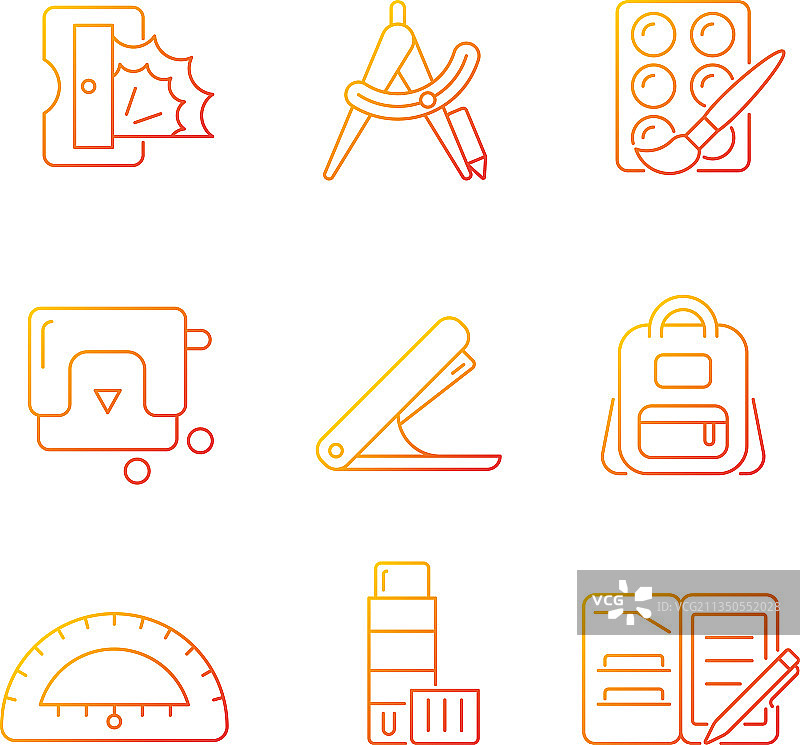 返校季购物渐变线性图标集图片素材