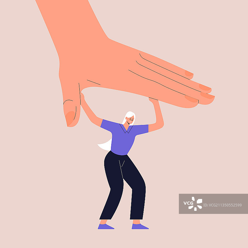 与巨手搏斗的坚强女人图片素材